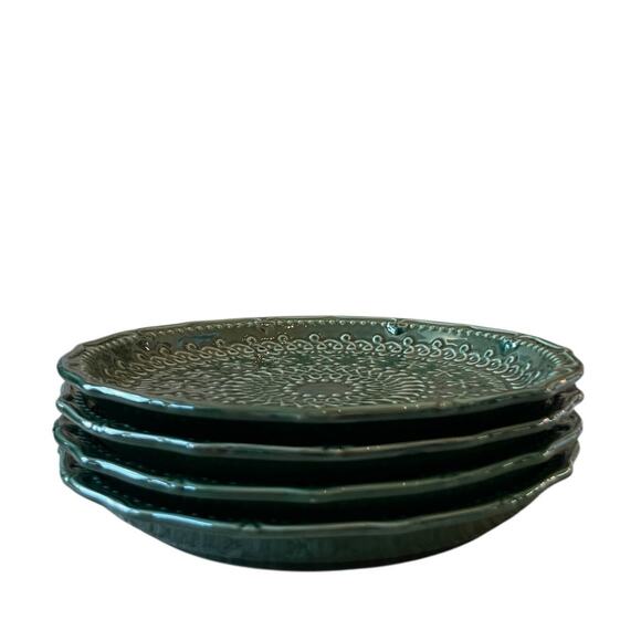 Potter's Studio Green Holiday Dinner Plates 10" Ceramic Set of 4 Christmas New - Picture 4 of 10